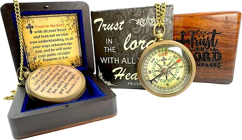 Miniatura 11 de God’s Compass – Christian Brass Compass Gift Set with Engraved Bible Verses Faith-Based Religious Gifts for Graduation, Baptism, Confirmation &