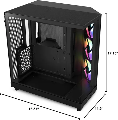 Miniatura 10 de NZXT H6 Flow CC-H61FB-01 Carcasa compacta de doble cámara de torre media con flujo de aire Paneles de vidrio panorámicos Paneles de flujo