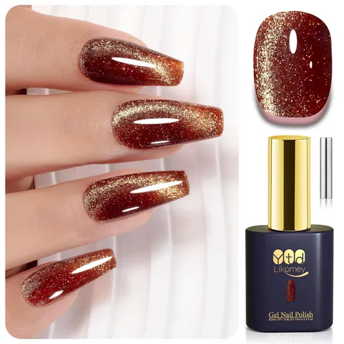Miniatura 48 de YTD Likomey Juego de esmaltes de uñas de gel Cat Eye, 8 colores de verano con purpurina magnética de cristal con barra magnética, plateado, verde