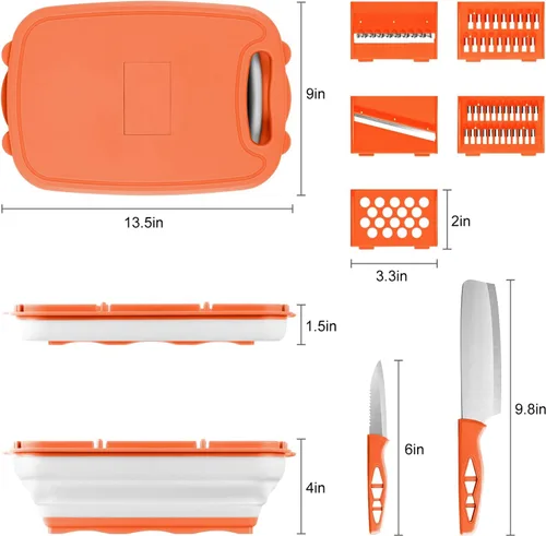 Miniatura 8 de Gintan Tabla de cortar para acampar, tabla de cortar plegable 9 en 1 con escurridor, cesta para lavar verduras de cocina para acampar, regalos