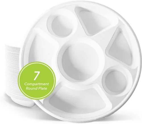 Miniatura 9 de three leaf Bandeja de comida con tapa de 5 compartimentos, 200 juegos. Bandeja de bagazo desechable resistente y ecológica con tapa, platos 100% 5