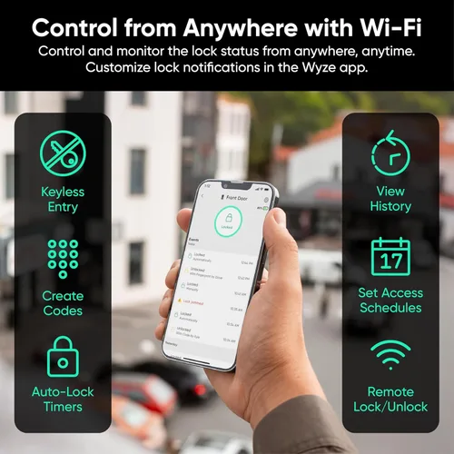 Miniatura 5 de Wyze Auto-Lock Bolt v2, cerradura inteligente de entrada sin llave con huella dactilar, escáner de aprendizaje AI con Wi-Fi, cerrojo de puerta