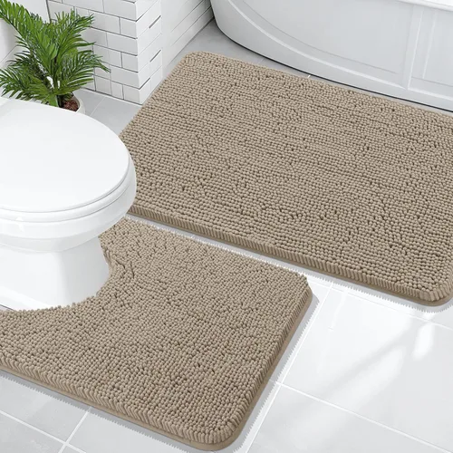 Miniatura 95 de OLANLY Juego de alfombras de baño de 2 piezas, alfombras de baño de chenilla suave y absorbente y alfombra de contorno en forma de U para inodoro