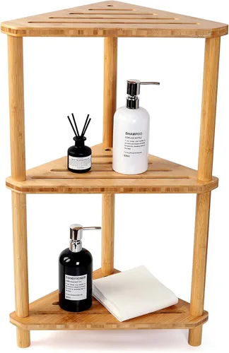Miniatura 9 de Taburete de ducha de bambú de esquina, taburete de ducha impermeable de 2 niveles para dentro de la ducha, para afeitar las piernas, espacios