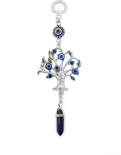 Miniatura 13 de LUCKBOOSTIUM Amuleto plateado con árbol de la vida con ojo malvado azul y piedra preciosa de cristal, dije para crecimiento, fuerza, protección