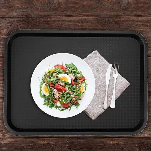 Miniatura 6 de Paquete de 10 bandejas de plástico negro para comida rápida, bandejas de plástico para cafeterías de 14 x 10 pulgadas con superficie texturizada