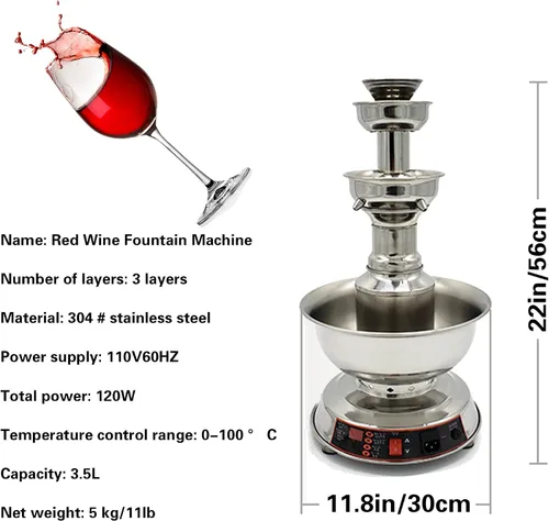 Miniatura 2 de Máquina eléctrica de fuente de vino y champán de 3 niveles, dispensador de calentador de bebidas comercial de acero inoxidable con ajuste