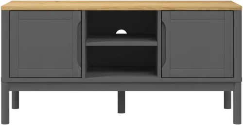 Miniatura 5 de vidaXL Mueble de TV Floro – Mueble de TV de madera de pino macizo gris – 44.9 x 16.9 x 21.7 pulgadas para televisores de 51 a 60.1 pulgadas – Unidad