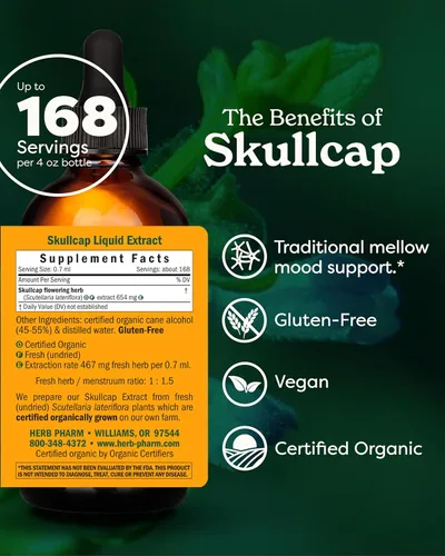 Miniatura 2 de Herb Pharm Extracto de hierbas líquido Skullcap: hierba tradicional relajante Skullcap. Apoyo tradicional para la mente tranquila, sin OMG, sin