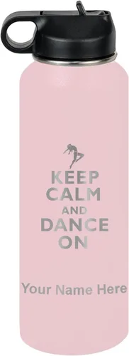Miniatura 18 de LaserGram Botella de agua personalizada, mantén la calma y baila, acero inoxidable de doble pared aislada al vacío con popote superior, regalo Rosa