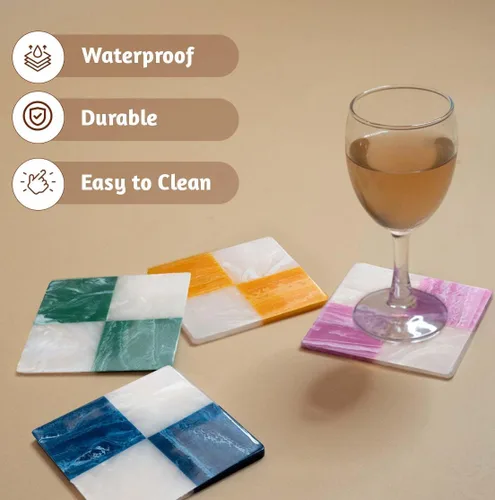 Miniatura 5 de Folkulture Juego de 4 posavasos de resina (4 pulgadas) para mesa de café, posavasos hechos a mano para bebidas, bonitos posavasos impermeables