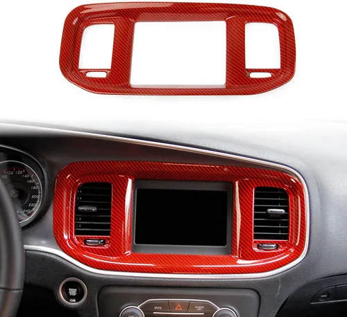 Miniatura 5 de Crosselec - Cubierta de marco de fibra de carbono para tablero de instrumentos de navegación Dvd para Dodge Charger 2015+ (Negro fibra de carbono)