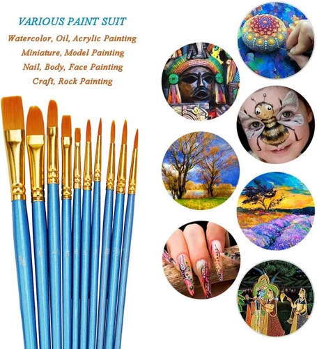 Miniatura 3 de BOSOBO Juego de 6 pinceles de pintura, 60 pinceles de punta redonda puntiaguda, pinceles de nailon para artistas del cabello acrílicos para aceite