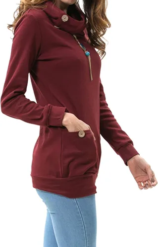 Miniatura 3 de levaca V02 - Blusa tipo túnica con botones y cuello redondo de manga larga para mujer