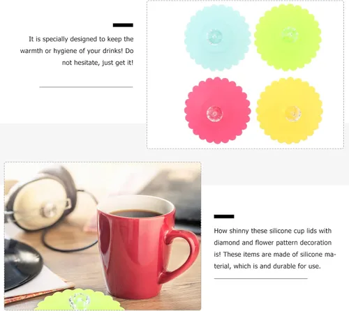 Miniatura 9 de DOITOOL Juego de 6 fundas de silicona para tazas de 4.13 pulgadas, con patrón de flores de diamante, tapas reutilizables herméticas para tazas