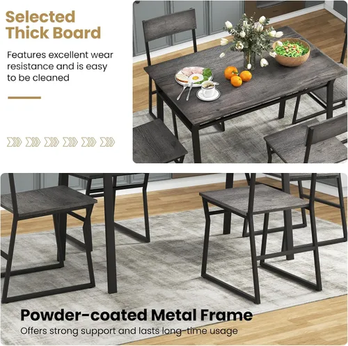 Miniatura 4 de GOFLAME Juego de mesa de comedor de 5 piezas, juego de comedor para 4 personas con marco de metal resistente, estante de almacenamiento, mesa