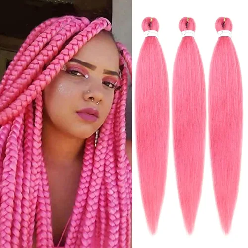 Miniatura 57 de Cabello trenzado marrón preestirado de 30 pulgadas, 3 paquetes de cabello trenzado preestirado de color 30 EZ, textura Yaki, extensiones de cabello