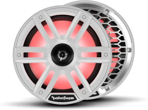 Rockford Fosgate M2-8H Color Optix 8" 2-Way Coaxial Multicolor LED Iluminado Altavoces marinos con bocina Tweeters - Blanco/Acero inoxidable (par)