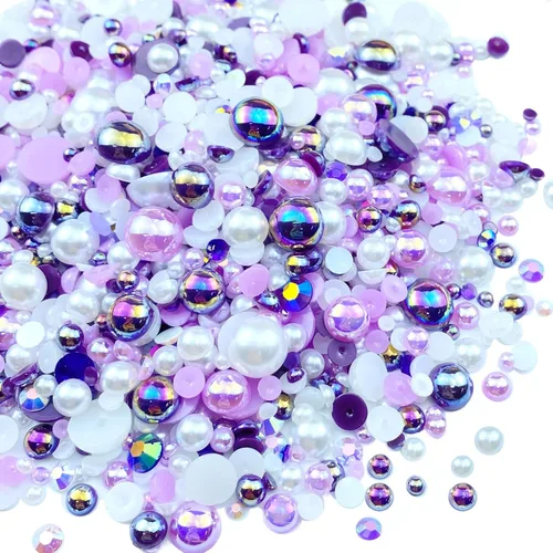 Miniatura 15 de Diamantes de imitación de resina mixta de 3.53 oz con parte trasera plana, perlas semicirculares, tamaños mixtos de 0.116 a 0.394 pulgadas