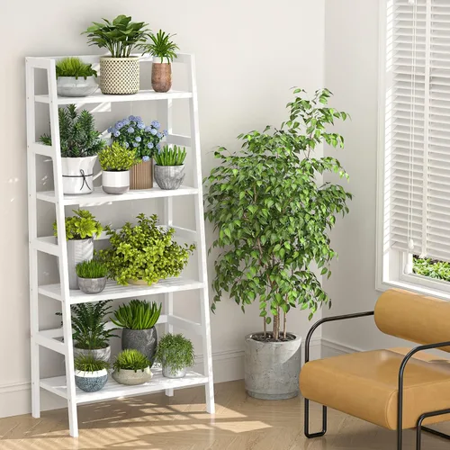 Miniatura 7 de Homykic Estantería Escalera, Estantería de Libros Escalera de Bambú de 4 Niveles, Estante de Libros Blanco de 49.2", Librera Abierta Independiente