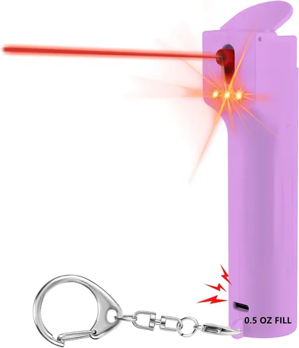 Llavero de alarma personal 3-en-1 con spray de pimienta, sirena de 130dB, luces estroboscópicas rojas, cartucho reemplazable, recargable, llavero de