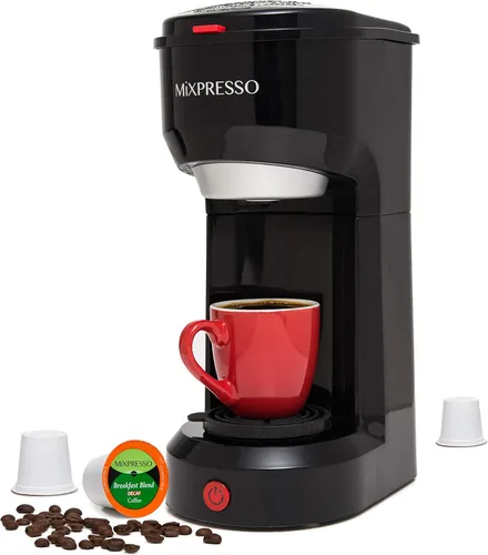 Mixpresso Cafetera de café 2 en 1 – Cafetera de porción individual y café molido, máquina de café personal compacta para cápsulas y café suelto,