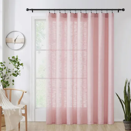 Miniatura 9 de FMFUNCTEX - Cortinas de puerta corrediza natural de 84" de lino transparente para sala de estar, divisor de 100" de ancho, cortinas extra anchas