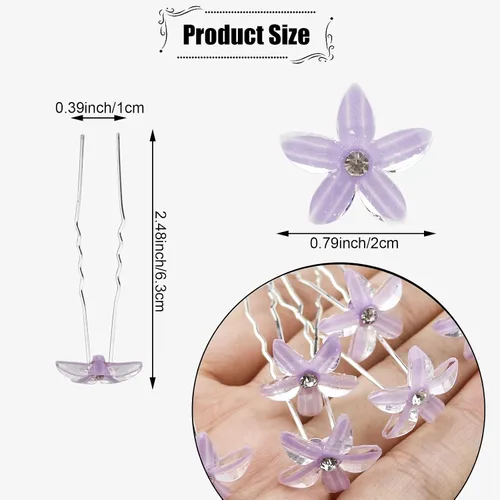Miniatura 2 de 30 horquillas para el pelo de novia de boda con flores moradas, clip de cabeza de novia, pasadores de pelo con diamantes de imitación de cristal