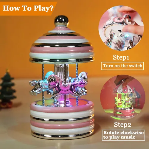 Miniatura 5 de Caja de Música de Carrusel Envuelta para Regalo, Carrusel Musical de Cerámica con Luces que Cambian de Color, Cajas de Música para Niñas, Niños