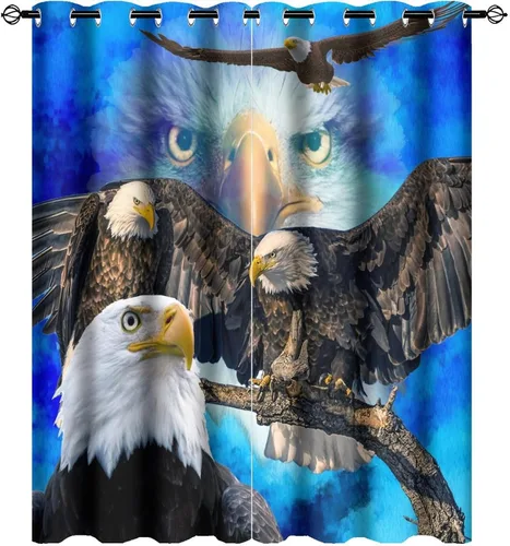 Cortinas opacas rústicas con diseño de águila calva para sala de estar, diseño abstracto vintage de animales nativos americanos, águila, con ojales,
