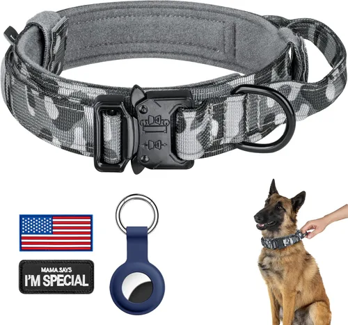 Miniatura 20 de DAGANXI Collar táctico para perro, collar ajustable de nailon para entrenamiento militar con asa de control y hebilla de metal pesado para perros