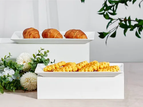 Miniatura 2 de ONEMORE Platos de cerámica de 12 pulgadas, bandejas rectangulares blancas para servir y entretenimiento en fiestas, platos apilables