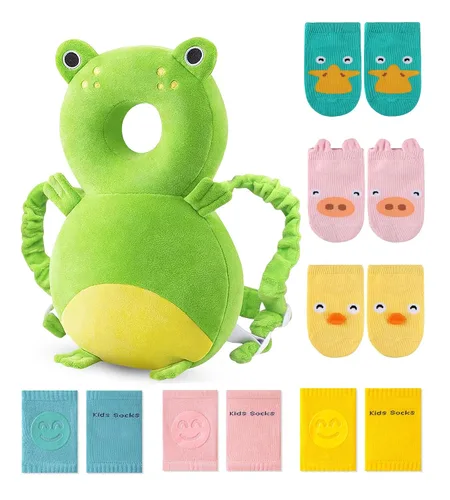 Miniatura 10 de JunNeng Mochila con protector de cabeza para bebé con almohadillas para las rodillas y calcetines antideslizantes para caminar, mariposa