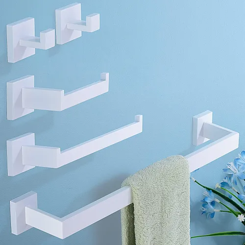 Miniatura 10 de TRUSTMI Juego de accesorios de baño de oro cepillado, juego de 5 piezas de barra de toalla de acero inoxidable de forma cuadrada, 23.6 pulgadas