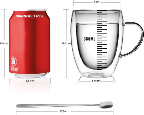 Miniatura 5 de LIBWYS Paquete de 6 Tazas de Café de Vidrio de Doble Pared, Tazas de 12oz para Espresso Cappuccino Latte Té con Asa, Vasos Transparentes
