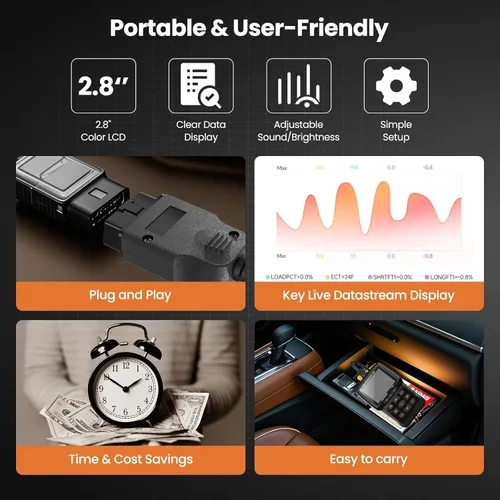 Miniatura 5 de Beaspire Herramienta de diagnóstico del escáner OBD2, lector OBD2 de código de luz del motor con reinicio, preparación I/M, probador de batería