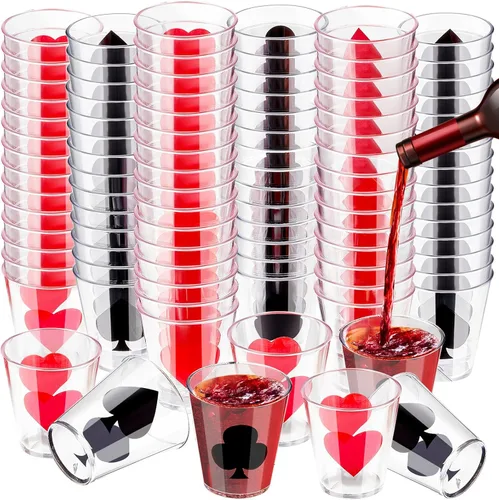 Zubebe 72 vasos de chupito de casino de 2 onzas de plástico, vasos de casino de póquer para fiestas temáticas de Las Vegas, suministros de póquer
