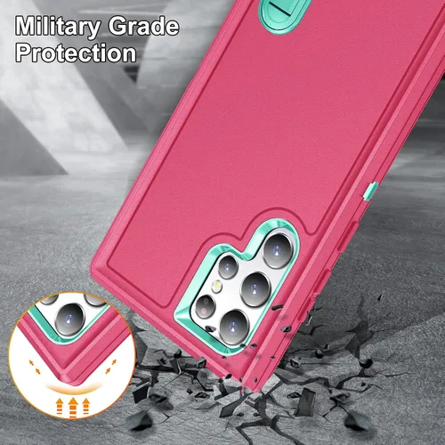 Miniatura 4 de Funda para Samsung Galaxy S22 Ultra con función atril, 3 capas de grado militar, funda protectora de silicona resistente a prueba de golpes