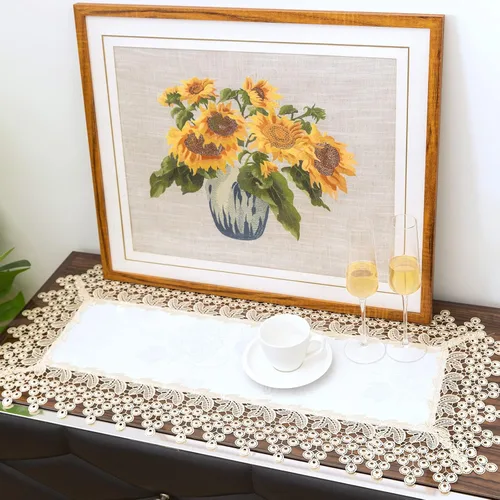 Miniatura 29 de Camino de mesa rectangular de granja de encaje beige premium, impermeable, a prueba de aceite, a prueba de derrames, antiencogimiento, suave