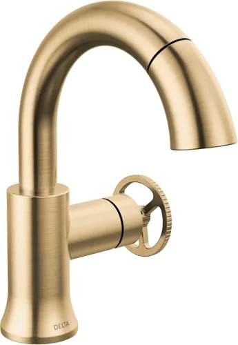 Miniatura 9 de Delta Trinsic - Grifo de baño de arco alto de 1 orificio con mango de rueda, níquel pulido, grifo de fregadero de baño de un solo agujero