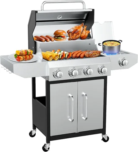 Miniatura 11 de Llamaviva - Parrilla de gas propano de 5 quemadores con quemador lateral, parrilla de barbacoa de acero inoxidable con rejillas de hierro fundido
