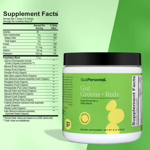 Miniatura 3 de GutPersonal Gut Greens + Reds nutren tu intestino, aumentan las bacterias buenas y mejoran el bienestar para una salud óptima del estómago, 30
