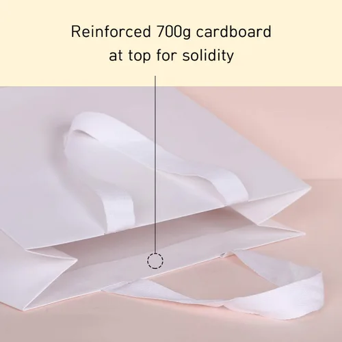 Miniatura 8 de 12 bolsas cuadradas de 9 x 7.9 x 9 pulgadas (7) bolsas de regalo cuadradas de tamaño mediano, blancas de fondo ancho, bolsas de papel resistentes