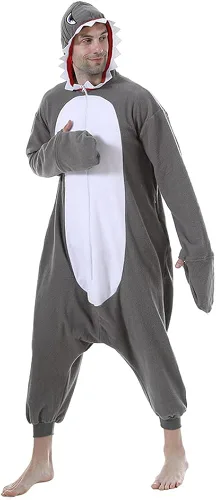 Miniatura 3 de EraSpooky Pijama de tiburón para adultos, disfraz de animales de una pieza con capucha, unisex
