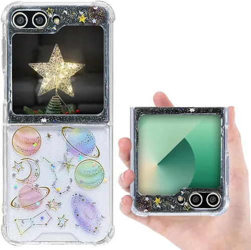 Miniatura 11 de Funda para Samsung Galaxy Z Flip 3 con purpurina, bonita funda transparente con diseño, brillante, reflectante, con destellos, cubierta de teléfono