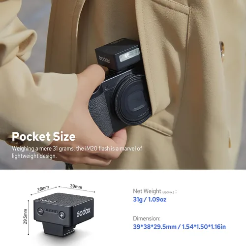 Miniatura 3 de GODOX Mini flash iM20 para cámara, Godox Flash con batería incorporada, 440 destellos de potencia completa, GN10, carga USB-C, 5 niveles