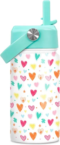 Miniatura 25 de SANDJEST Botella de Agua para Niños con Tapa de Pajita - 12 Oz Botella de Acero Inoxidable Aislada con Dibujo de Animales para Niños y Niñas - Taza