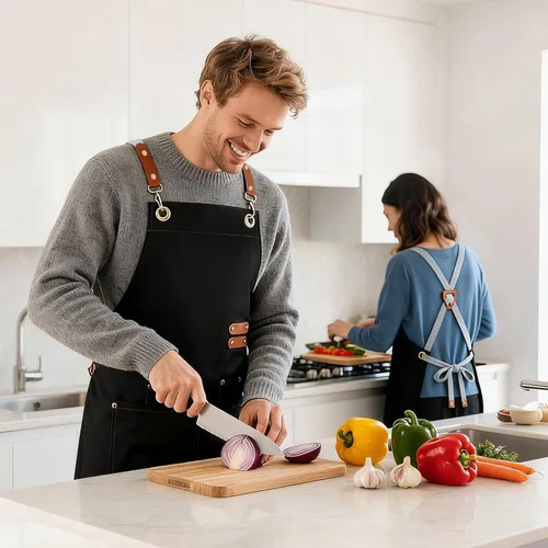 Miniatura 4 de GNDKDY Delantal de chef con bolsillos, delantal de trabajo negro para hombres y mujeres, delantales de cocinajardineríapeluquería para cocinar