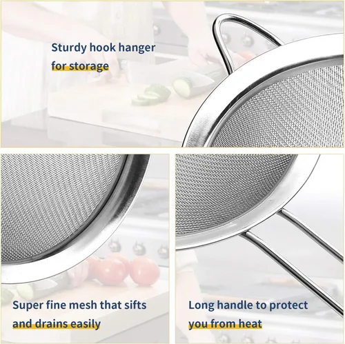 Miniatura 2 de Supercenter Colador de malla fina, tamiz de malla fina de acero inoxidable, juego de 3 coladores pequeños de malla fina para cocina, tamiz