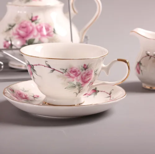 Miniatura 2 de Juego de tazas de café europeas de China de 15 piezas, juego de tazas de té de porcelana de cerámica con soporte de metal, juegos de regalo de té